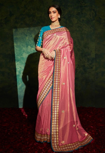 Pink silk saree with blouse 5212