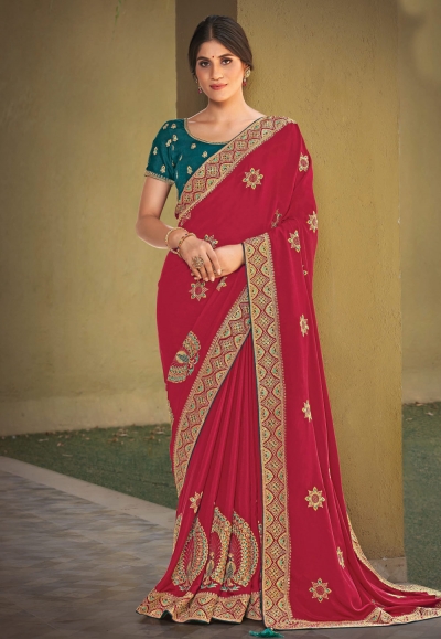 Magenta silk georgette festival wear saree 141798