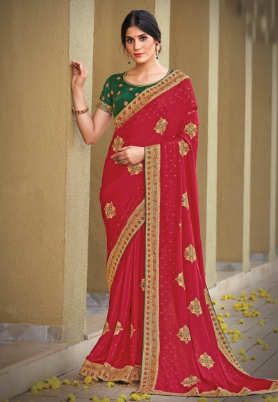 Magenta silk georgette festival wear saree 141802