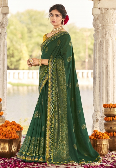 Green silk saree with blouse 9214