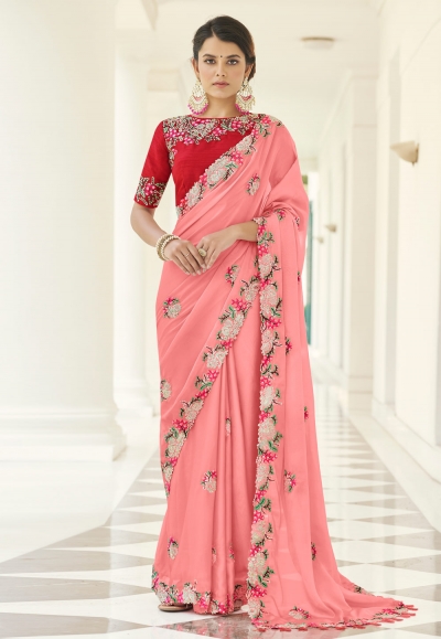 Pink georgette festival wear saree 9502