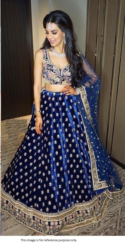 Bollywood Model Royal Blue velvet wedding lehenga