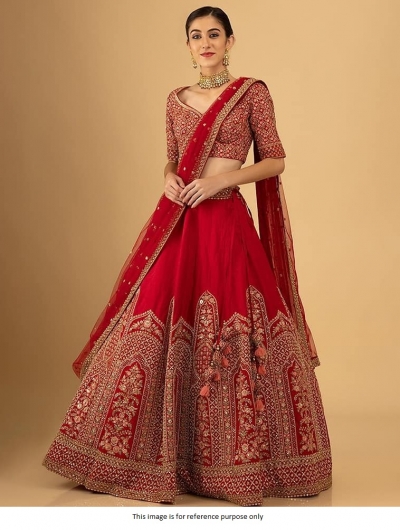 Bollywood Model Red silk wedding lehenga