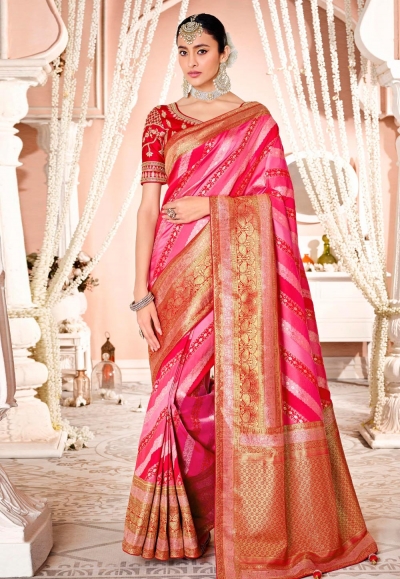Pink silk festival wear saree 13396