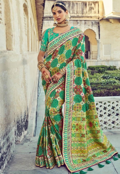 Light green silk saree with blouse 6104