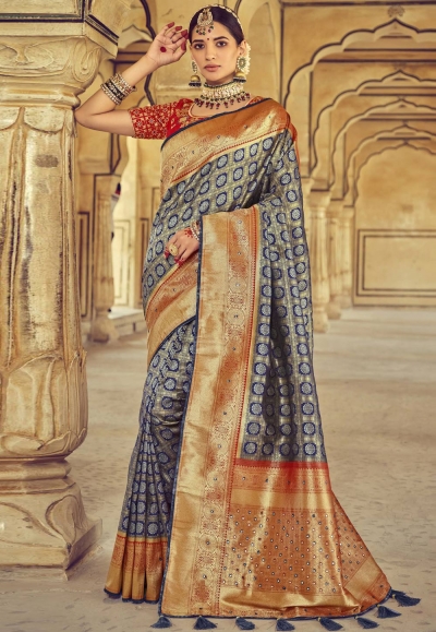 Grey silk festival wear saree 6105