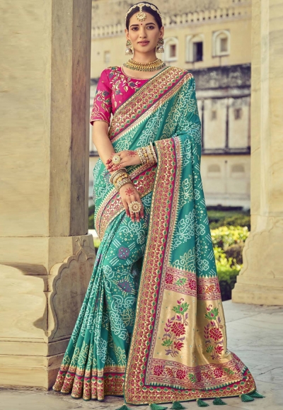 Sea green silk festival wear saree 6107