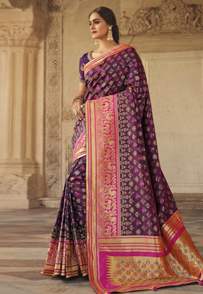 Purple silk saree with blouse 10157