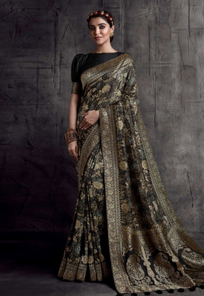 Black silk festival wear saree 8304