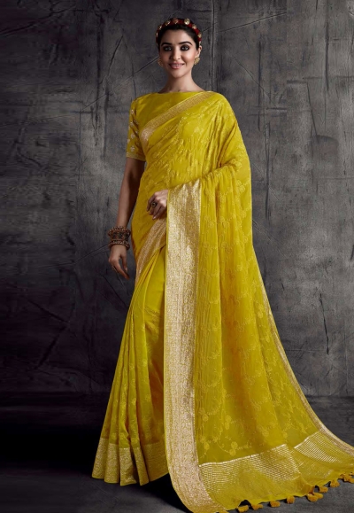 Yellow cotton silk festival wear saree 8306
