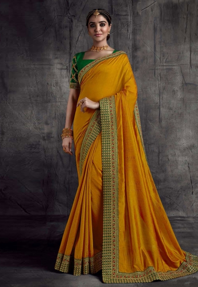 Orange silk festival wear saree 8312