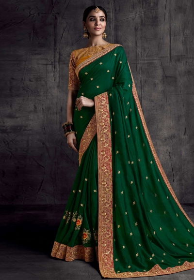 Green silk saree with blouse 8313