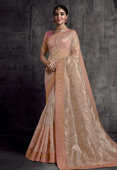 Peach tissue saree with blouse 8315
