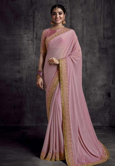 Pink georgette saree with blouse 8317