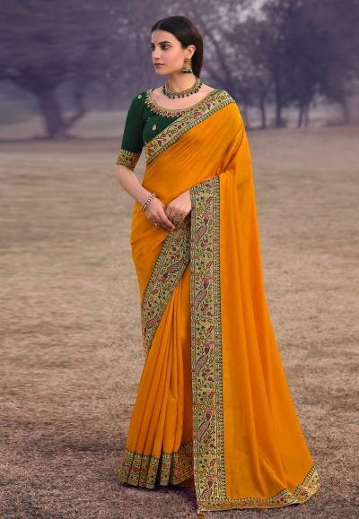 Mustard silk saree with blouse 3907