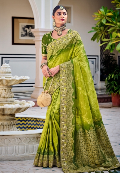 Light green silk saree with blouse 5101