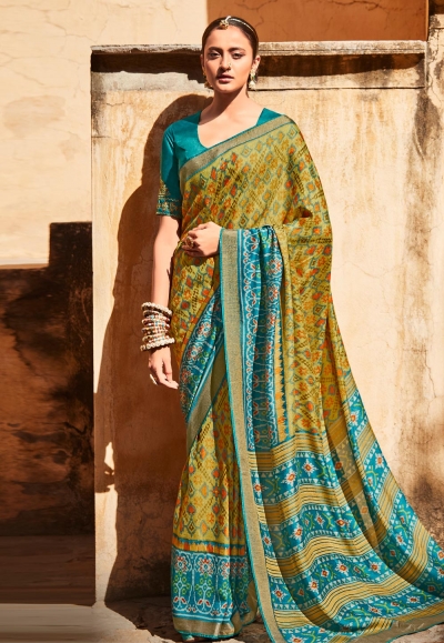 Light green silk saree with blouse 15083