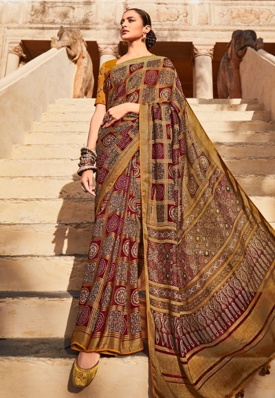 Brown silk saree with blouse 15085