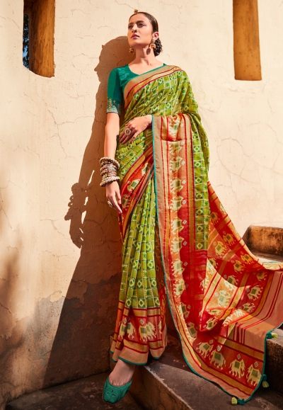 Light green silk saree with blouse 15087