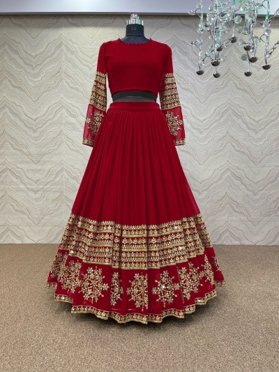 Bollywood Model Red georgette wedding lehenga