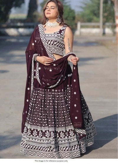 Bollywood Model Dark wine georgette wedding lehenga