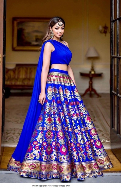 Bollywood Model Royal Blue banarasi silk lehenga