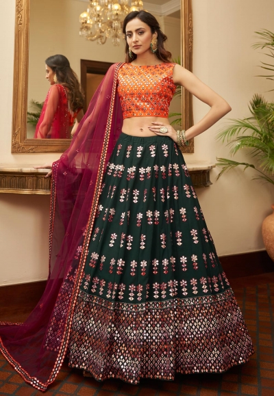 Green georgette circular lehenga choli 1931