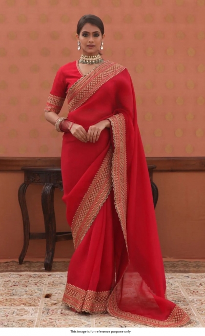 Bollywood Model Organza silk red wedding saree
