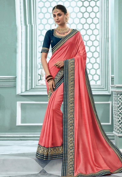 Pink silk saree with blouse 3507