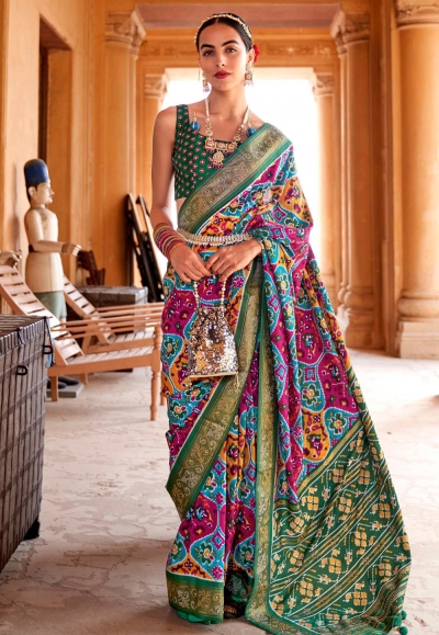 Green silk festival wear saree 347