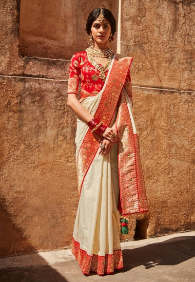 Off white silk festival wear saree 1430