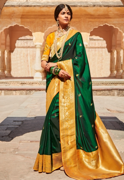 Green silk saree with blouse 1431