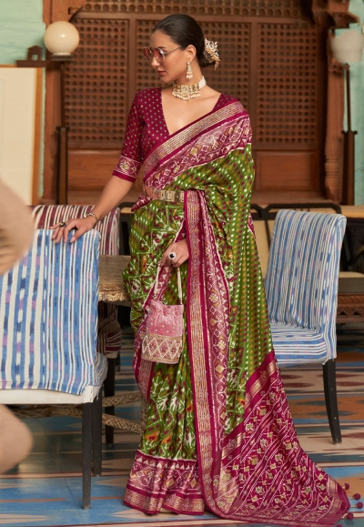 Mehndi viscose bandhej saree 113D