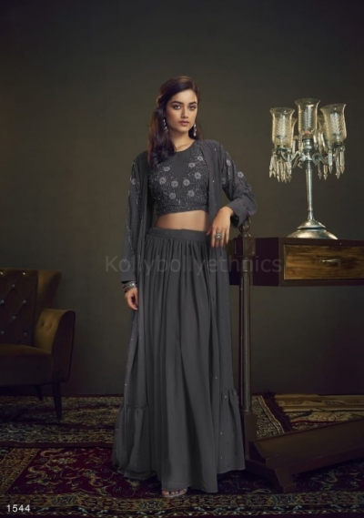 Grey color crop top with skirt and Jacket bridesmaid outfit
