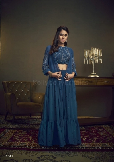 Blue color crop top with skirt and Jacket bridesmaid outfit