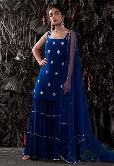 Blue georgette sharara suit 15001