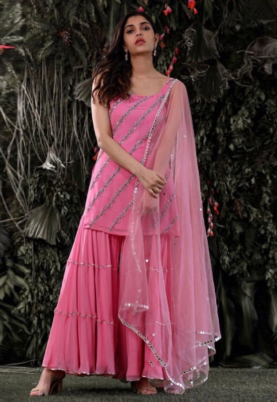 Pink georgette sharara suit 15004