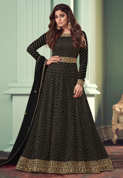Shamita shetty black georgette abaya style anarkali suit 8529E