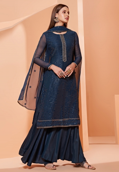 Light Blue Georgette Palazzo Straight