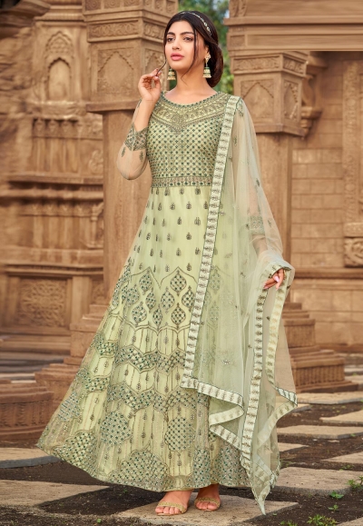 Pista green net long anarkali suit 2021