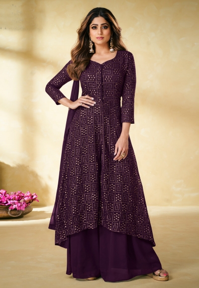 Shamita shetty purple sequins work salwar kameez 9179