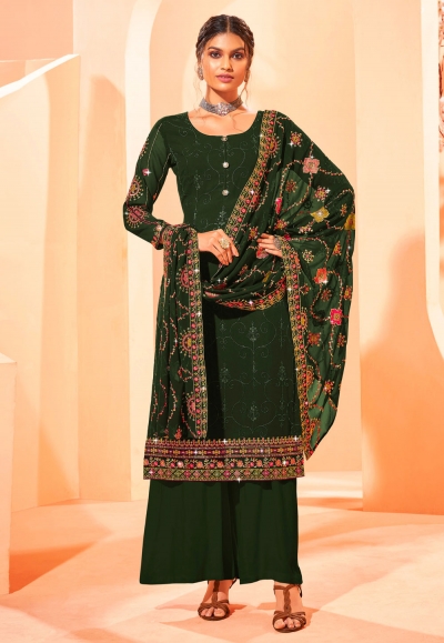 Green georgette palazzo suit 844