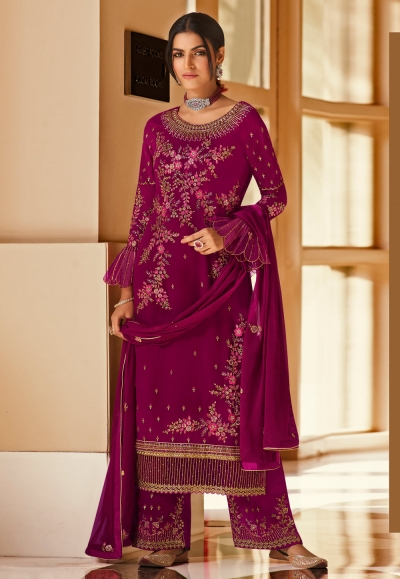 Magenta georgette palazzo suit 522