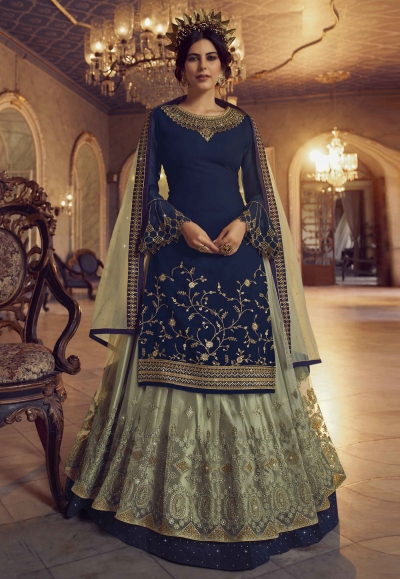 Navy blue georgette indo western lehenga choli 23025