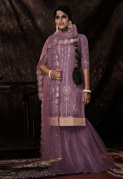 Light purple soft net sequence sharara suit 14003