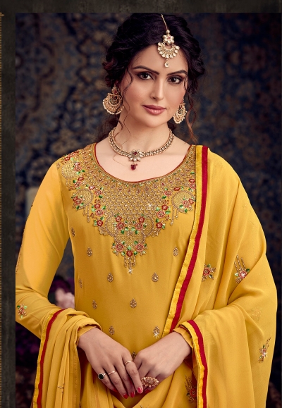 Yellow Georgette Pant Salwar Suits