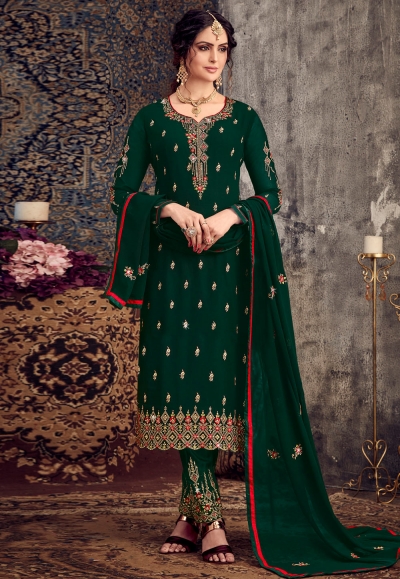 Green georgette pant style suit 148076