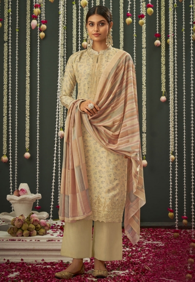 Beige cotton silk palazzo suit 3722