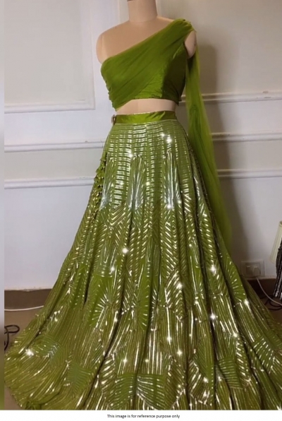 Bollywood Model Parrot Silk sequins wedding lehenga