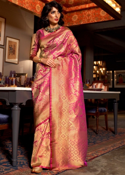 CROWN GOLD AND PINK DUAL TONE KANJIVARAM SILK 144001